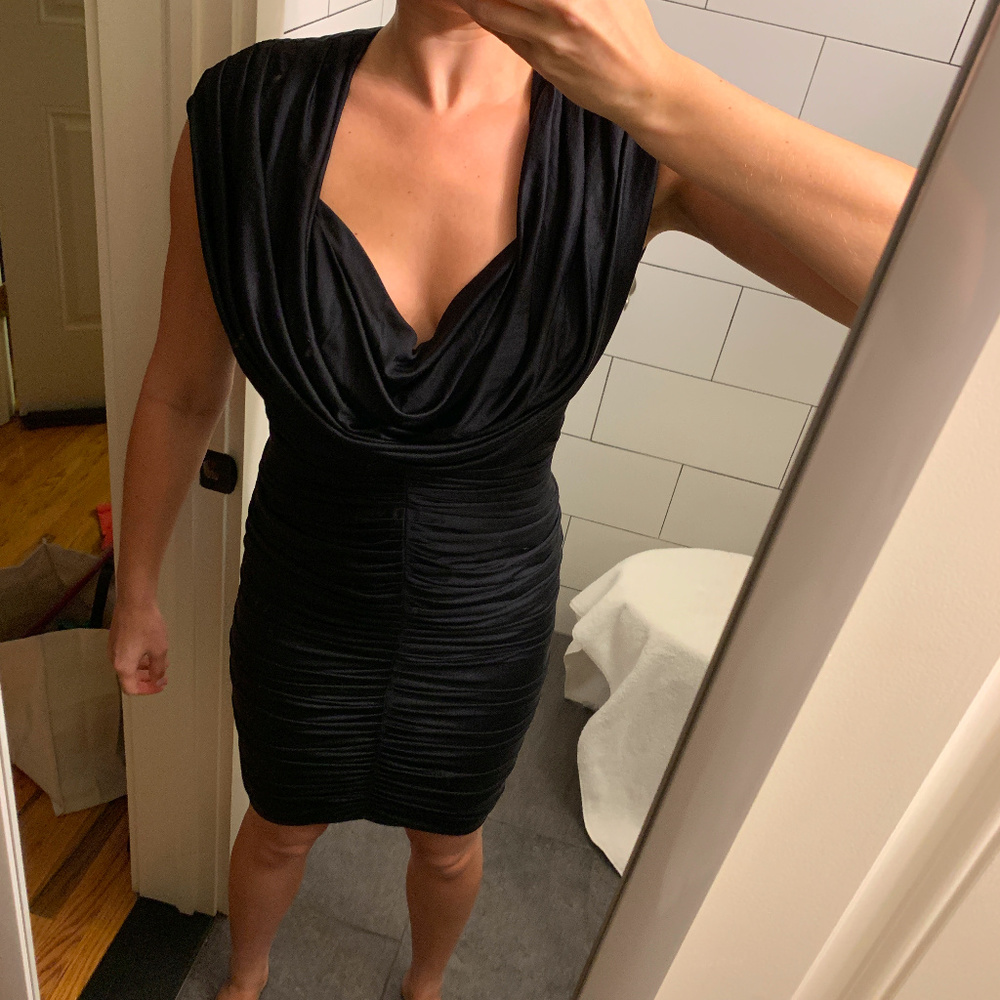 Black Zac Posen ruched satin dress